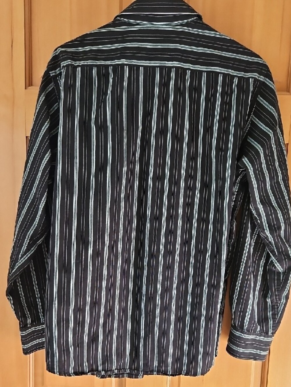 J Ferrar Size L 16-16.5 Black Stripe Shirt with Teal and White Stripes - Picture 3 of 13
